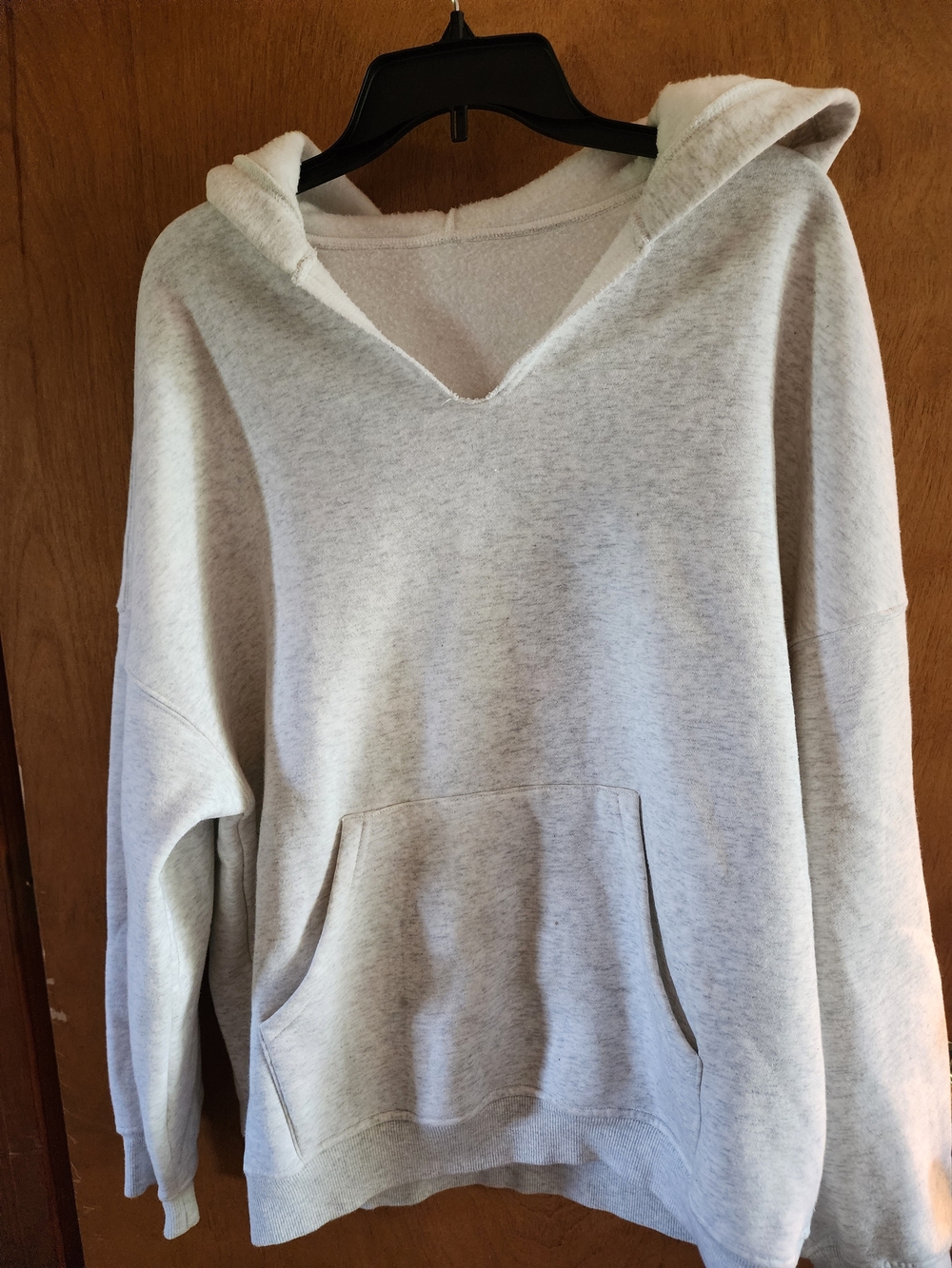 Oversized V-Neck Fleece Hoodie Sweatshirt in Heather Gray Size L